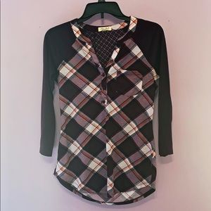 Purple Plaid Button Top
